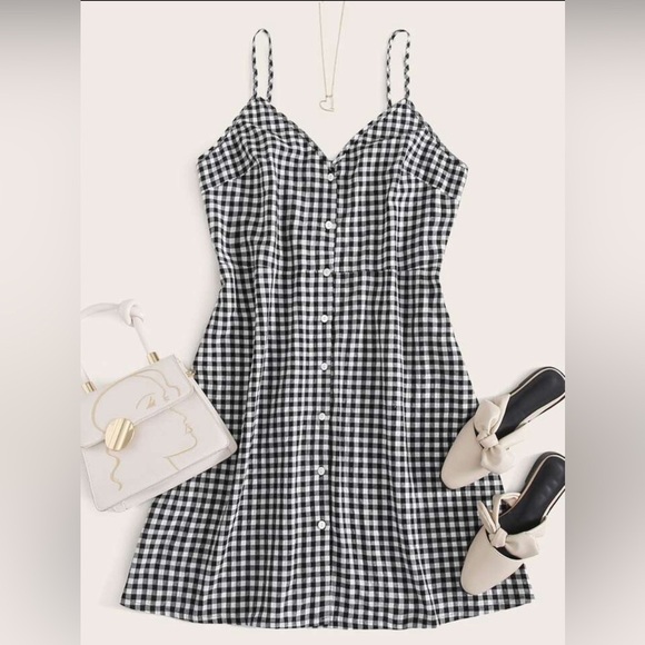 SHEIN Plus Button Front Buffalo Plaid Cami Dress - Size 2XL, Black and White - Picture 1 of 4